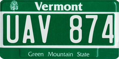 VT license plate UAV874