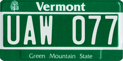 VT license plate UAW077