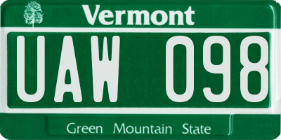 VT license plate UAW098