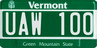 VT license plate UAW100