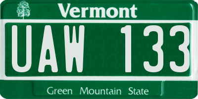 VT license plate UAW133