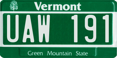 VT license plate UAW191