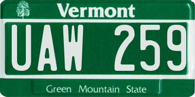 VT license plate UAW259