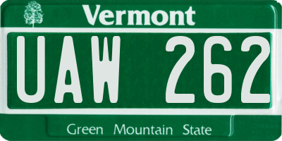 VT license plate UAW262