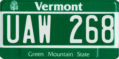 VT license plate UAW268