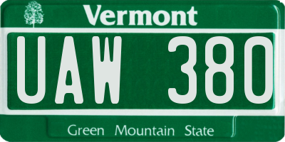 VT license plate UAW380