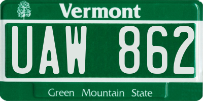 VT license plate UAW862