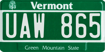 VT license plate UAW865
