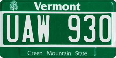 VT license plate UAW930