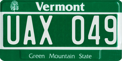 VT license plate UAX049