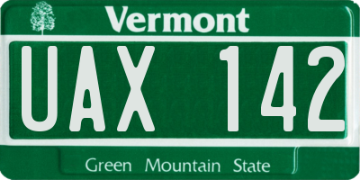 VT license plate UAX142