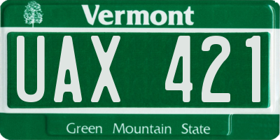 VT license plate UAX421
