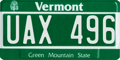 VT license plate UAX496