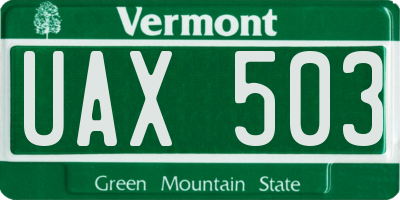 VT license plate UAX503