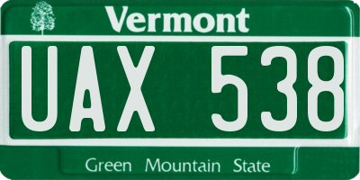VT license plate UAX538