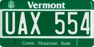 VT license plate UAX554