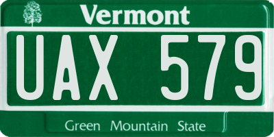 VT license plate UAX579