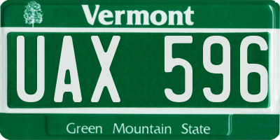 VT license plate UAX596
