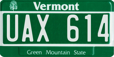 VT license plate UAX614