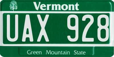 VT license plate UAX928
