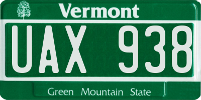 VT license plate UAX938