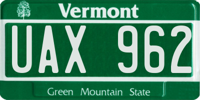 VT license plate UAX962