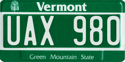 VT license plate UAX980