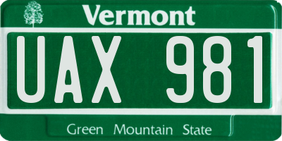VT license plate UAX981