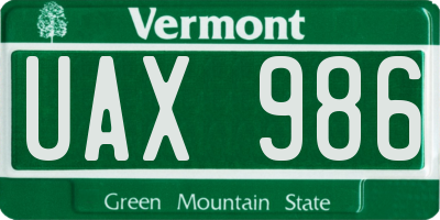 VT license plate UAX986