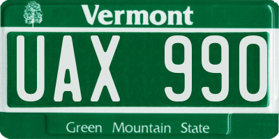 VT license plate UAX990