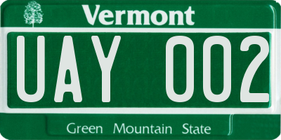 VT license plate UAY002