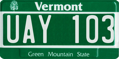 VT license plate UAY103