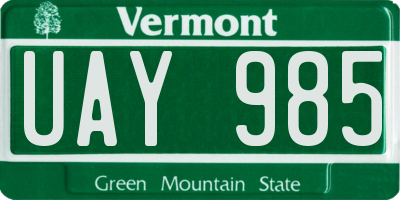 VT license plate UAY985