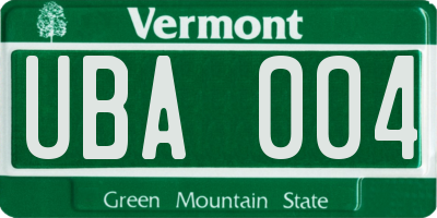 VT license plate UBA004