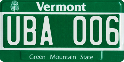 VT license plate UBA006