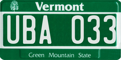 VT license plate UBA033
