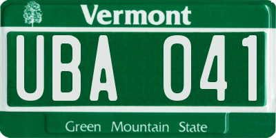 VT license plate UBA041