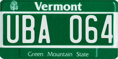 VT license plate UBA064