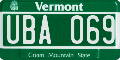 VT license plate UBA069