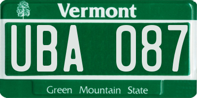 VT license plate UBA087