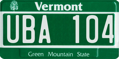 VT license plate UBA104