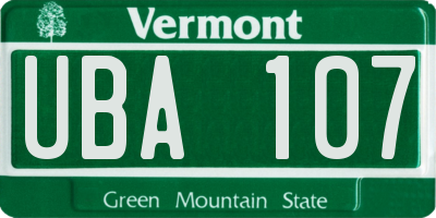 VT license plate UBA107