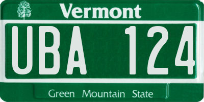 VT license plate UBA124