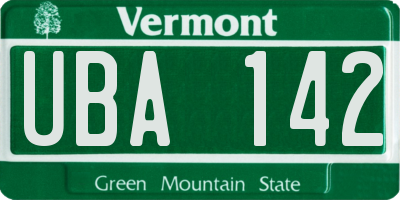 VT license plate UBA142