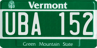 VT license plate UBA152