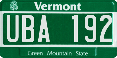 VT license plate UBA192