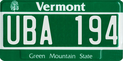 VT license plate UBA194