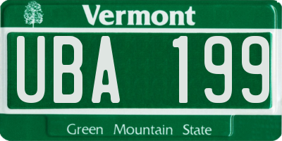 VT license plate UBA199