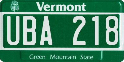 VT license plate UBA218