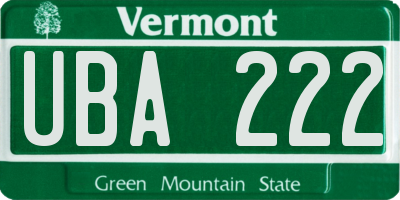 VT license plate UBA222